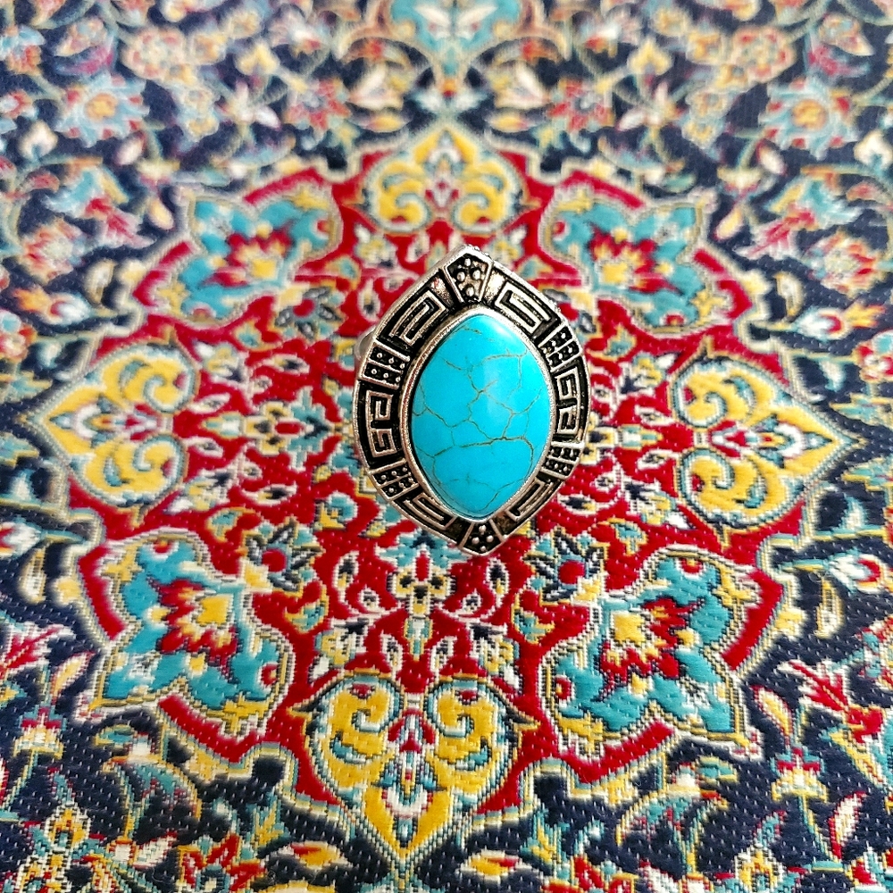 Faux torquise silver ring